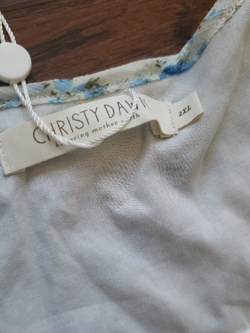 Christy Dawn Cream Midi Dress Blue Floral Print Size 2XL Boho Trendy Festival - Picture 4 of 8